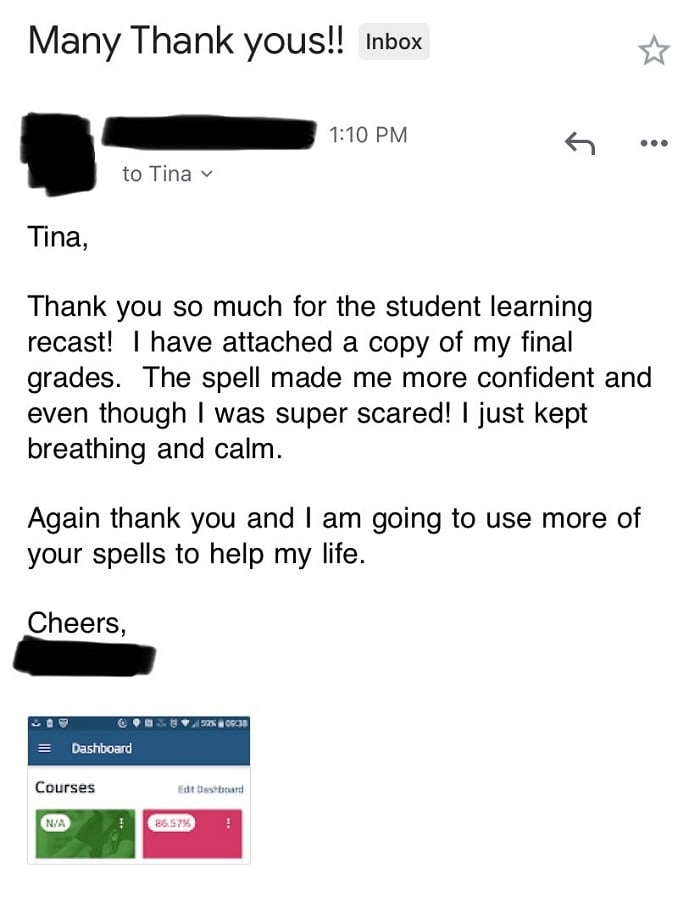 better learner spell casting testimonial june 23th 2021 tina caro magickal spot