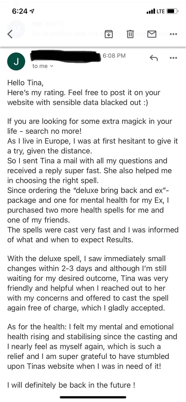 testimonial may 17th deluxe bring back ex spell casting magickal spot tina caro